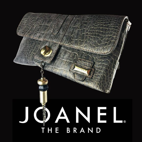 Joanel silver alligator grey purse brass clasps shoulder strap included "NEW" - Picture 1 of 4